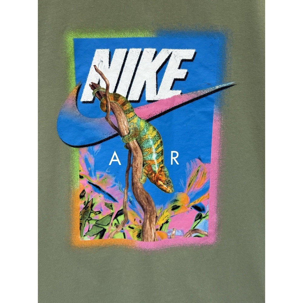 Nike Air T-Shirt Olive Green Tee Chameleon Iguana Lizard Tree Small Youth